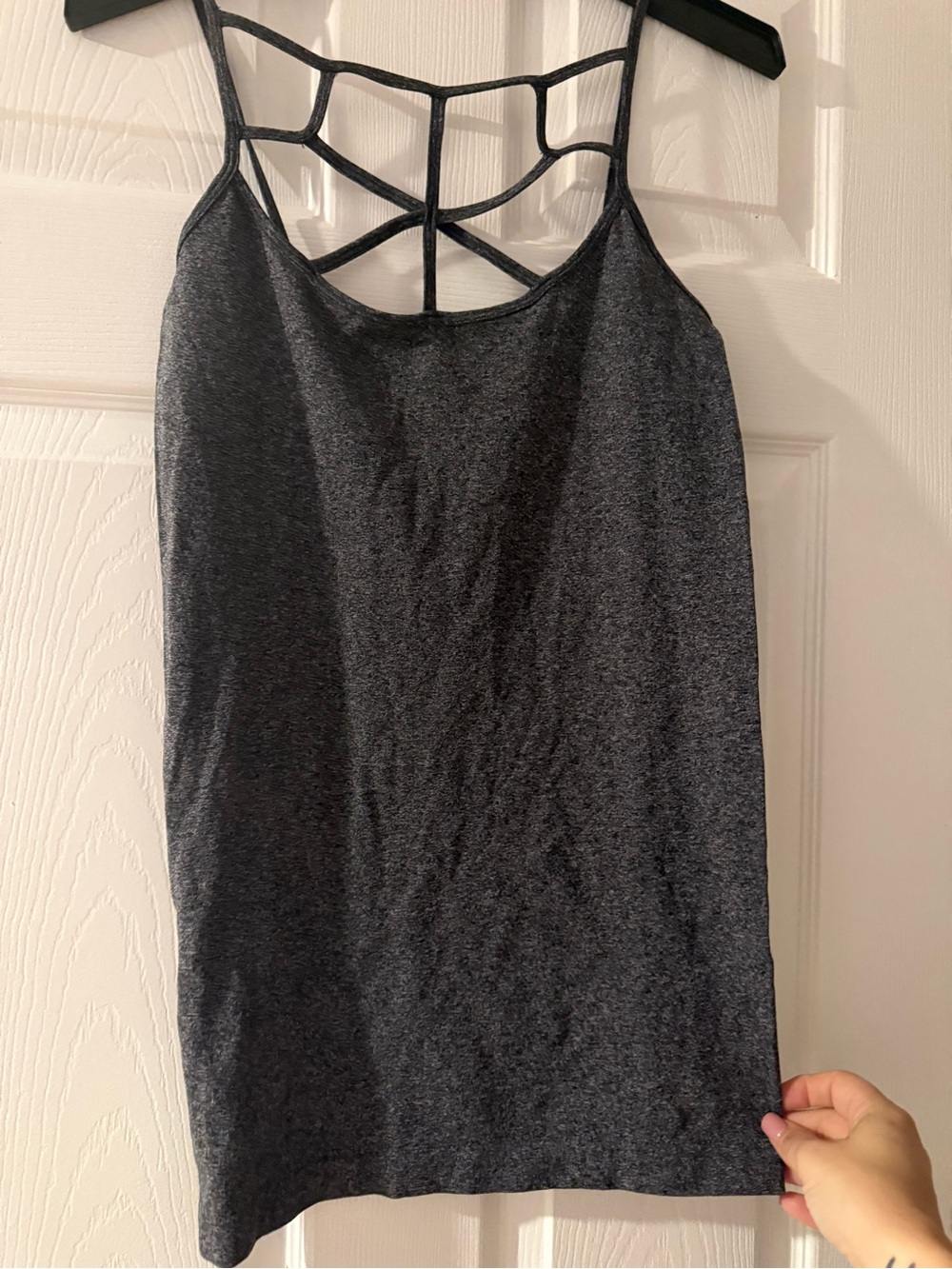 Zenana Outfitters Charcoal Gray Strappy Cage-Front Cami